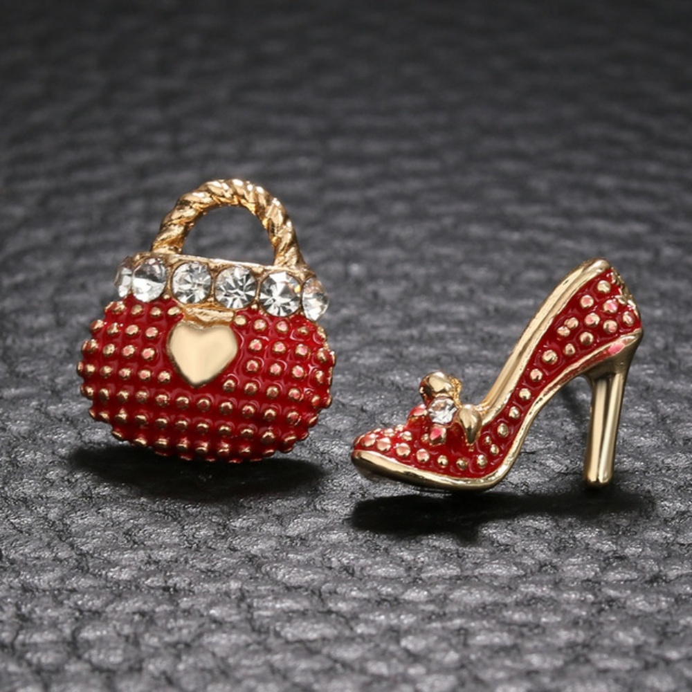 Unique Red Purse and High Heel Stud Earrings